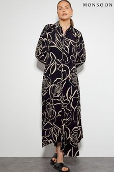 Monsoon Black Mary Floral Midi Shirt Dress (AD8933) | €106