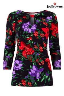 Joe Browns Black Floral Keyhole Long Sleeve Jersey Top (AD9135) | $77