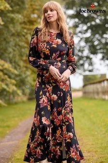 Joe Browns Black/Red Floral Print Tie Back Split Hem Jersey Maxi Dress (AD9225) | €76