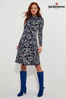 Joe Browns Blue Collared Knee Length Zip Front Floral Jersey Dress (AD9246) | €83