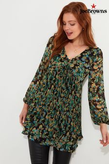 Joe Browns Green Mini Floral Print Tiered Skirt Pleated Tunic Dress (AD9262) | SGD 106