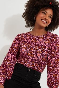 Joe Browns Pink Slim Fit Vibrant Retro Print Balloon Sleeve Jersey Top (AD9278) | €60