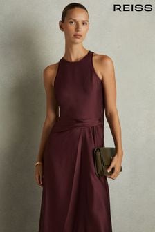 בורדו - Reiss Micah Satin Drape Tuck Midi Dress (AD9437) | ‏1,152 ‏₪