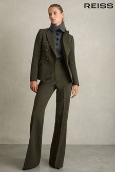 Reiss Green Priya Petite Twill High-Rise Flared Trousers (AD9455) | $265