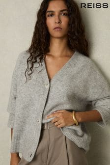 Reiss Grey Robyn Alpaca Wool-Blend Brushed Cardigan (AD9457) | €244