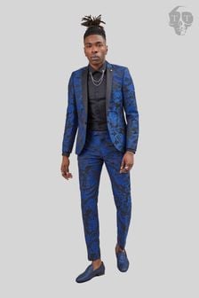 Twisted Tailor Blue Ersat Skinny Fit Floral Tuxedo Jacket (AD9493) | $257