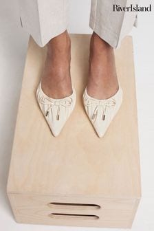 River Island Cream Ruched Bow Mule Courts (AE6059) | BGN 129