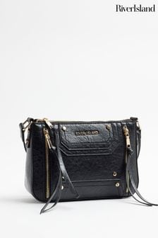 River Island Black Panelled Zip Front Crossbody Bag (AE6080) | €39