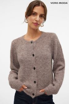 Brązowy - Vero Moda Round Neck Button Up Cardigan (AF7134) | 235 zł