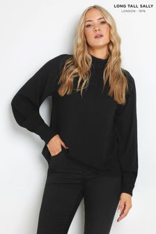 Long Tall Sally Black High Neck Crinkle Top (AF7299) | €37