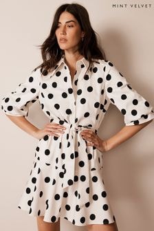 Mint Velvet Cream Cotton Blend Polka Dot Mini Dress (AF7380) | $221