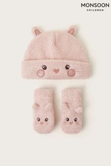 Monsoon Pink Baby Bunny Mittens and Hat Set (AF7491) | €30