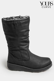 Yours Curve Black Wide Fit Extra-Wide Fit Faux Fur Lined Dogwalker Boots (AF7547) | ₪ 226