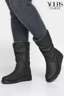 Yours Curve Black Wide Fit Extra-Wide Fit Faux Fur Lined Dogwalker Boots (AF7547) | $77