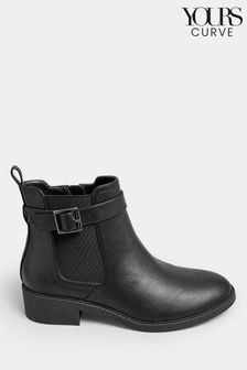 Noir - Yours Curve Extra-wide Fit Buckle Faux Leather Ankle Boots (AF7550) | €56