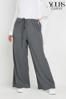 Yours Curve Grey Textured Tie Waist Wide Leg Trousers (AF7777) | ￥5,330