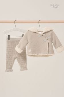 Rock-A-Bye Baby Boutique Grey True Knit Cardigan with Sherpa Lining and Double Knit Trousers Outfit Set (AG2365) | $51