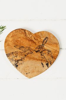 The Just Slate Company Olive Wood Kissing Hares Heart Shaped Board (AG2444) | €39