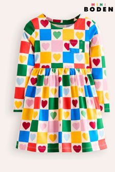 Boden Yellow Hearts Long Sleeved Fun Jersey Dress (AG3983) | ￥4,540 - ￥5,330