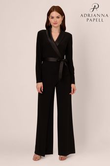 Adrianna Papell Jersey Combo Tuxedo Black Jumpsuit (AG4098) | ￥33,340