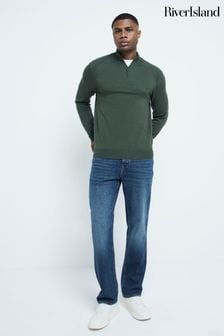 River Island Green Slim Fit Viscose Half Zip Jumper (AG4581) | $45