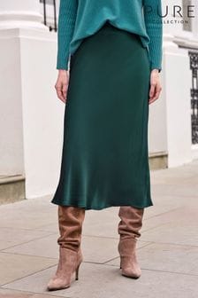 Pure Collection Green Satin Bias Midi Skirt (AG5227) | $170