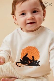 MORI Cream Halloween Cat Organic Cotton Oversized Sweatshirt (AG5351) | $45 - $48