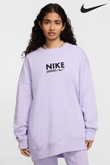 Nike Lilac Purple Oversized Sportswear Fleece Logo Crew Neck 100% Cotton Sweatshirt (AG8749) | €92