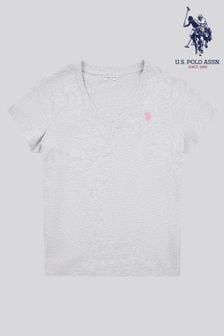 Szary - U.s. Polo Assn. Regular Fit Womens V-neck 100% Cotton T-shirt (AG9020) | 160 zł