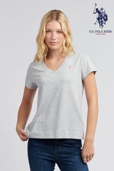 U.S. Polo Assn. Grey Regular Fit Womens V-Neck 100% Cotton T-Shirt (AG9020) | $43