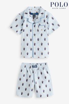 Polo Ralph Lauren 100% Cotton Short Sleeve Bear White/Blue Pyjamas Set (AG9067) | kr1 470 - kr1 680