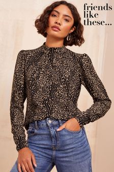 Friends Like These Black Polka Dot Round Neck Shirred Cuff 3/4 Sleeve Top (AG9350) | €46