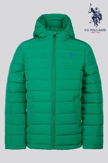 Zielony - U.s. Polo Assn. Boys Lightweight Quilt Hooded Puffer Jacket (AG9532) | 440 zł - 530 zł