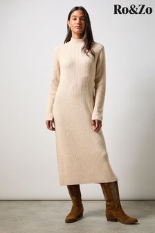 Ro&Zo Oatmeal Petite High Neck Jumper Dress (AG9737) | €156