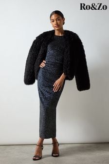 Ro&Zo Black Gabriela Sparkle Velvet Column Midi Dress (AG9738) | $170