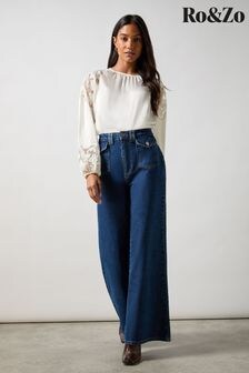 Ro&Zo Blue Petite Wide Leg 100% Cotton Jeans (AG9759) | $205