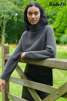 Ro&Zo Charcoal Grey Ribbed High Neck Jumper (AG9762) | 440 QAR