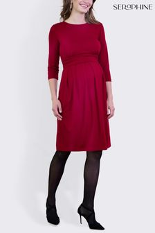 Seraphine Red 3/4 Sleeve Nursing and Maternity Pleat Detail Dress (AH4063) | €93