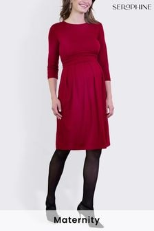 Seraphine Red 3/4 Sleeve Nursing and Maternity Pleat Detail Dress (AH4063) | $111