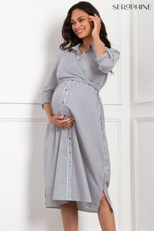 Seraphine Maternity Blue Stripe Shirt Dress (AH4078) | $146