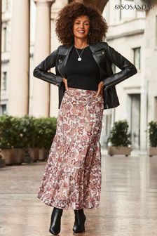 Sosandar Natural Paisley Print Metallic Stripe Tiered Maxi Skirt (AH4157) | CHF 79