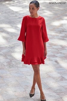 Czerwony - Sosandar Ruffle Hem Shift Dress (AH4223) | 475 zł