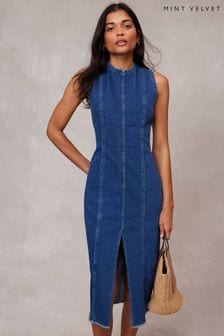 Mint Velvet Blue Sleeveless Denim Midi Dress (AH4262) | $221