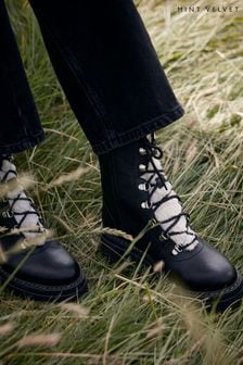 Mint Velvet Black Leather Borg Hiking Boots (AH4306) | €225