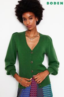 Boden Green Pleated Cashmere Cardigan (AH4339) | $394