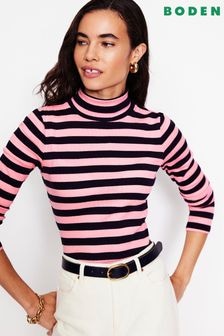 Boden Pink 100% Cotton Anna Rib Roll Neck Top (AH4649) | $72