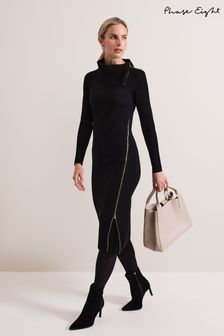 Phase Eight Black Hartley Zip Ribbed Column Dress (AH5529) | ₪ 598