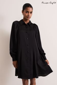 Phase Eight Black Tila Satin Embellished Shirt Dress (AH5575) | ₪ 649