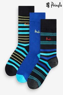 أسود - Pringle Fashion Multi Stripe Crew Socks 3 Pack (AH6489) | 7 د.ب