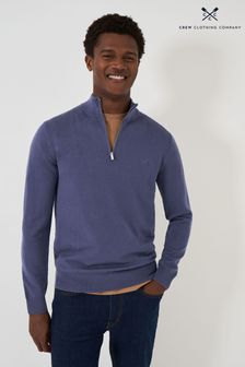 Crew Clothing Company Blue Merino Quarter Zip Knit Jumper (AH6673) | €136